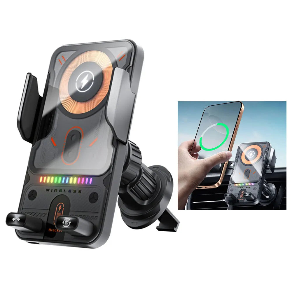15W Auto-Clamping Wireless Car Charger - One-Touch Phone Holder with Fast Charging