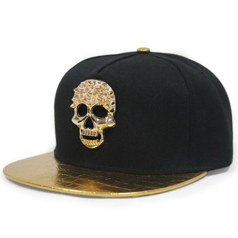 Skull Rivet Flat Brim Cap - Hip-Hop Snapback Baseball Hat for Street Dance & Urban Style