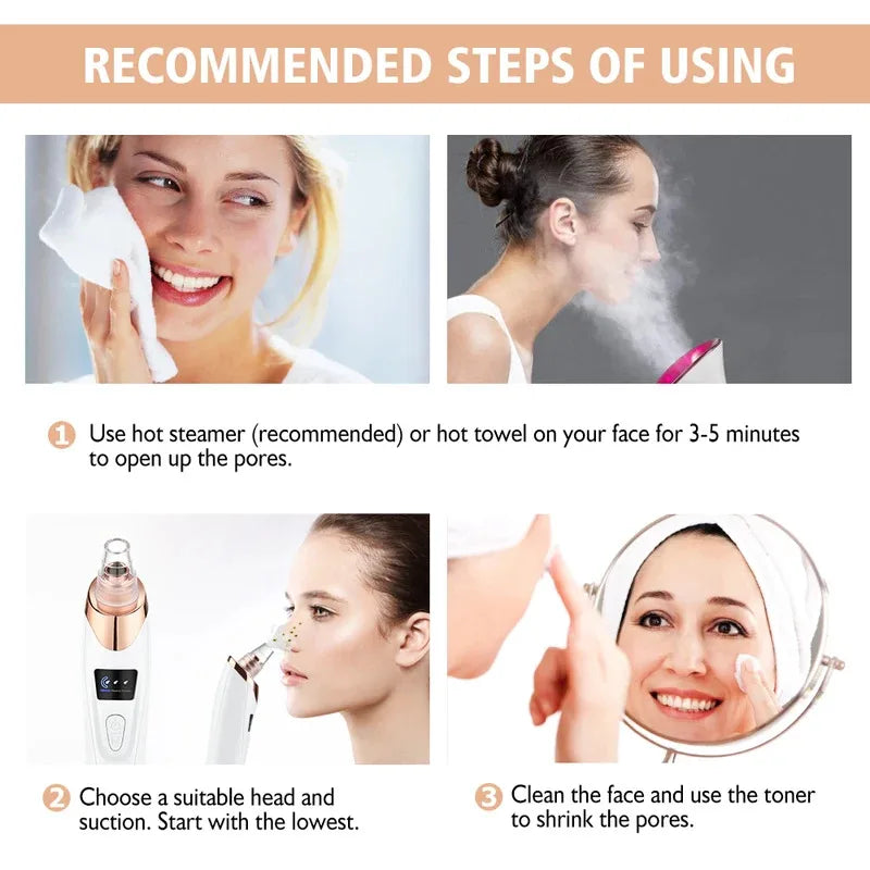 Electric Blackhead Remover Vacuum with 3 Suction Levels & 5 Heads