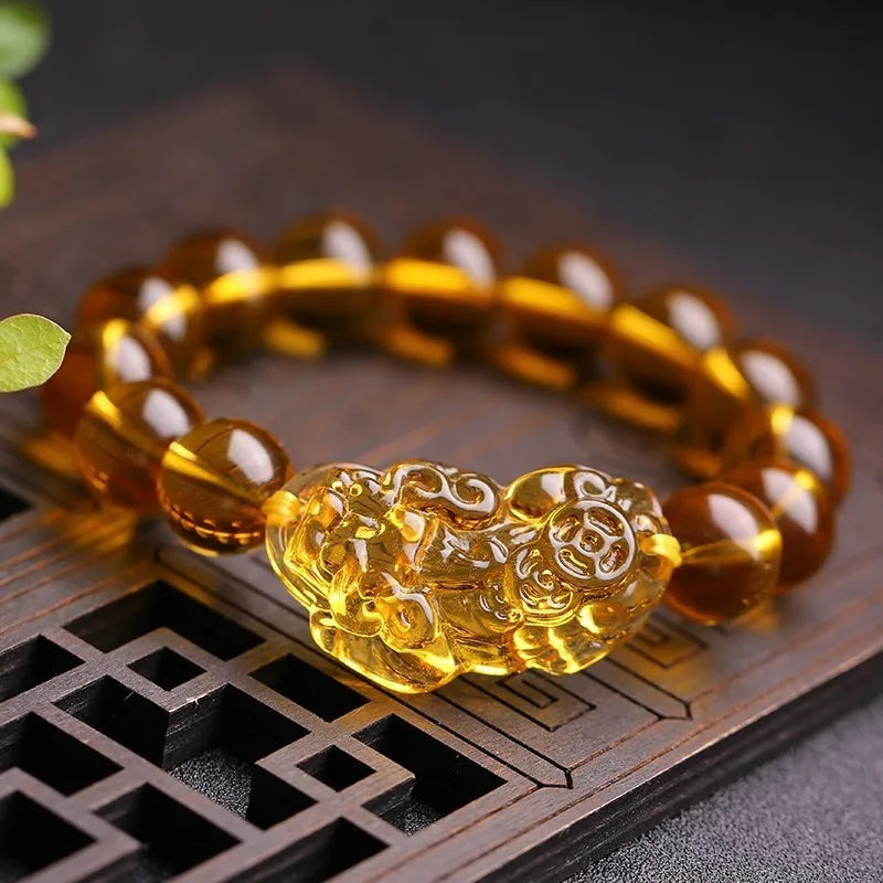Feng Shui Wealth Bracelet Citrine PIXIU Bracelet Crystal Beads Bracelet Attract Lucky Gift for Man Woman Couple Friend Gifts