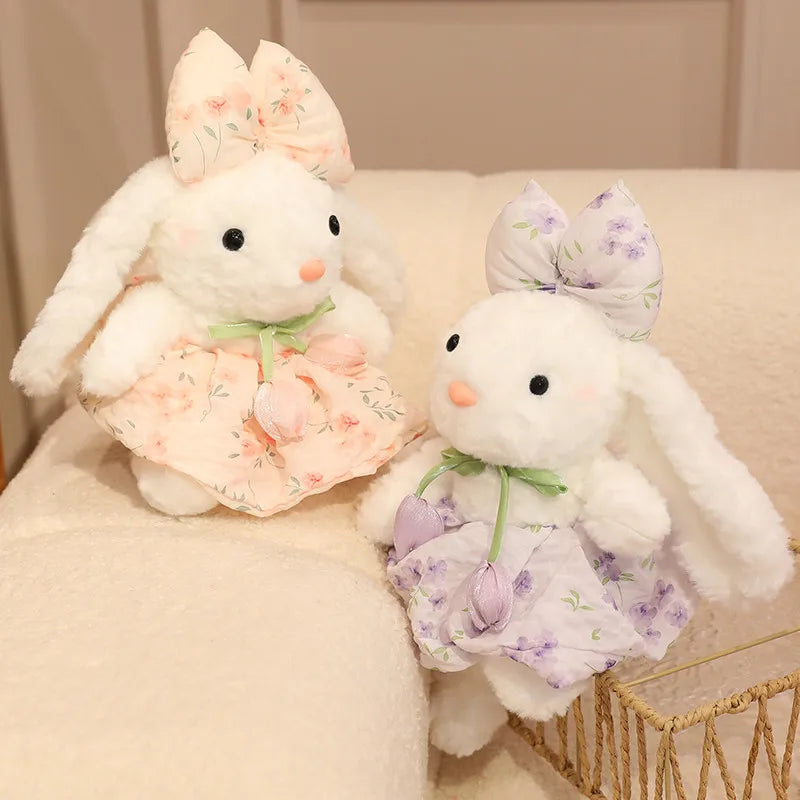 Lovely Rabbit Plush Toy Colorful Soft Cute Chiffon Bunny Dress Doll Appease Sleep Doll Birthday Gift