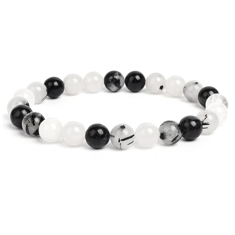 Natural Stone Beads Bracelet – Amethyst, Quartz, Jade & Agate Healing Bangle