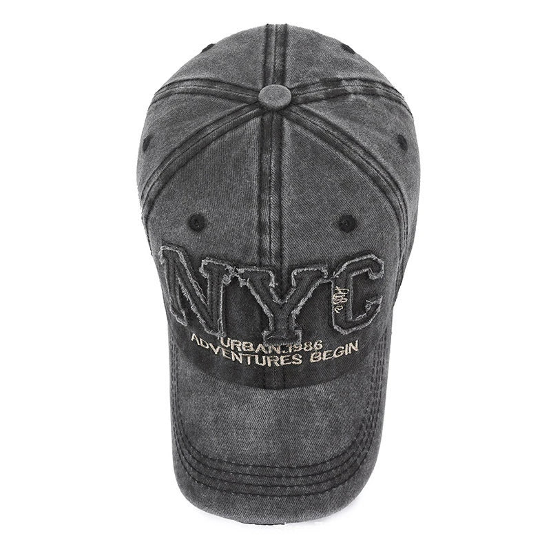 Vintage NYC Letter Baseball Cap - Washed Cotton Snapback Hat for Men & Women