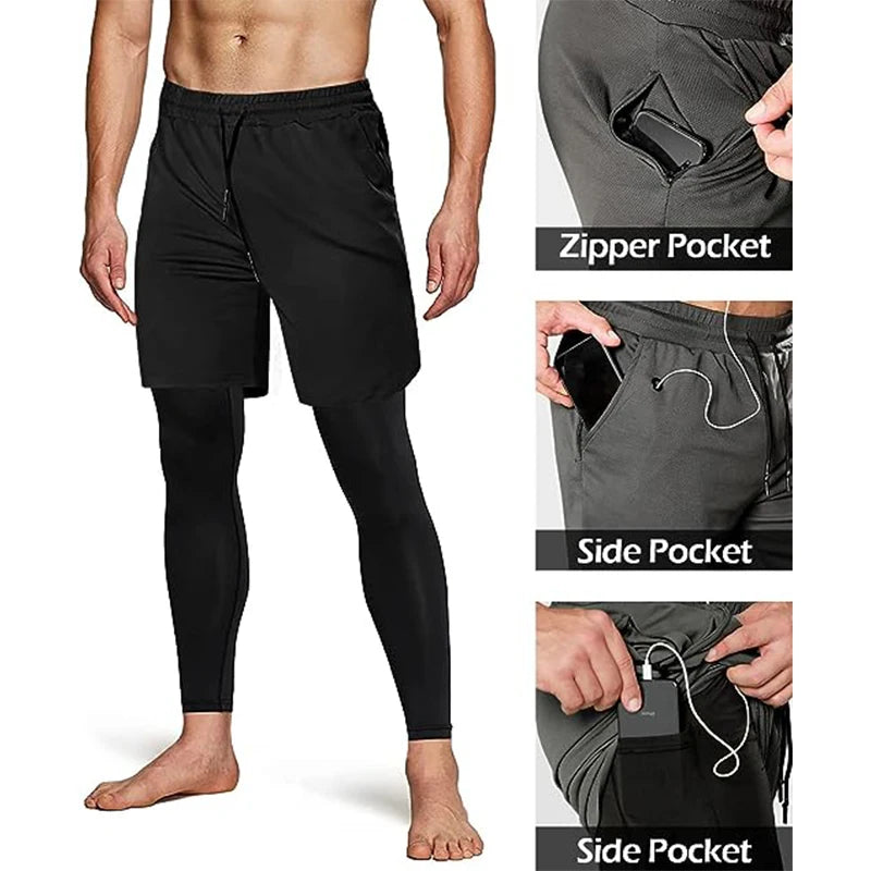 Men's 2-in-1 Athletic Pants - Training Running Pants for Gym, Fitness & Sports
