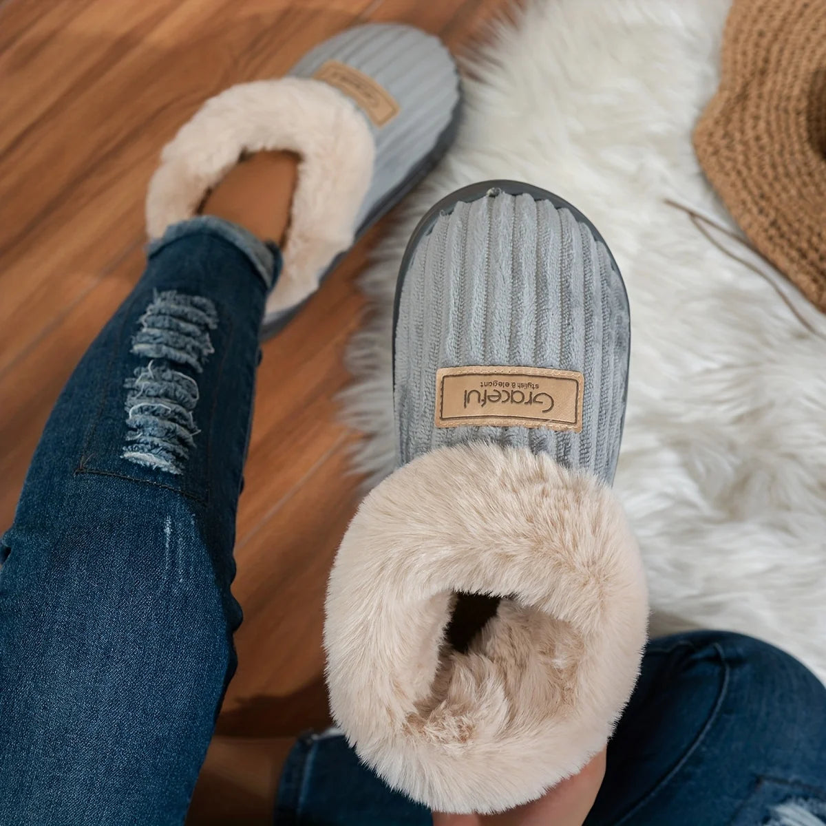 Winter Warm Slippers - Thick Sole Non-Slip Indoor Outdoor House Shoes with Comfortable Heel