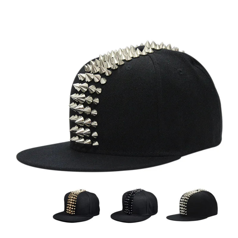 Five Row Rivet Baseball Cap - Hip-Hop Flat Brim Hat for B-Boy Street Dance & Break Dance