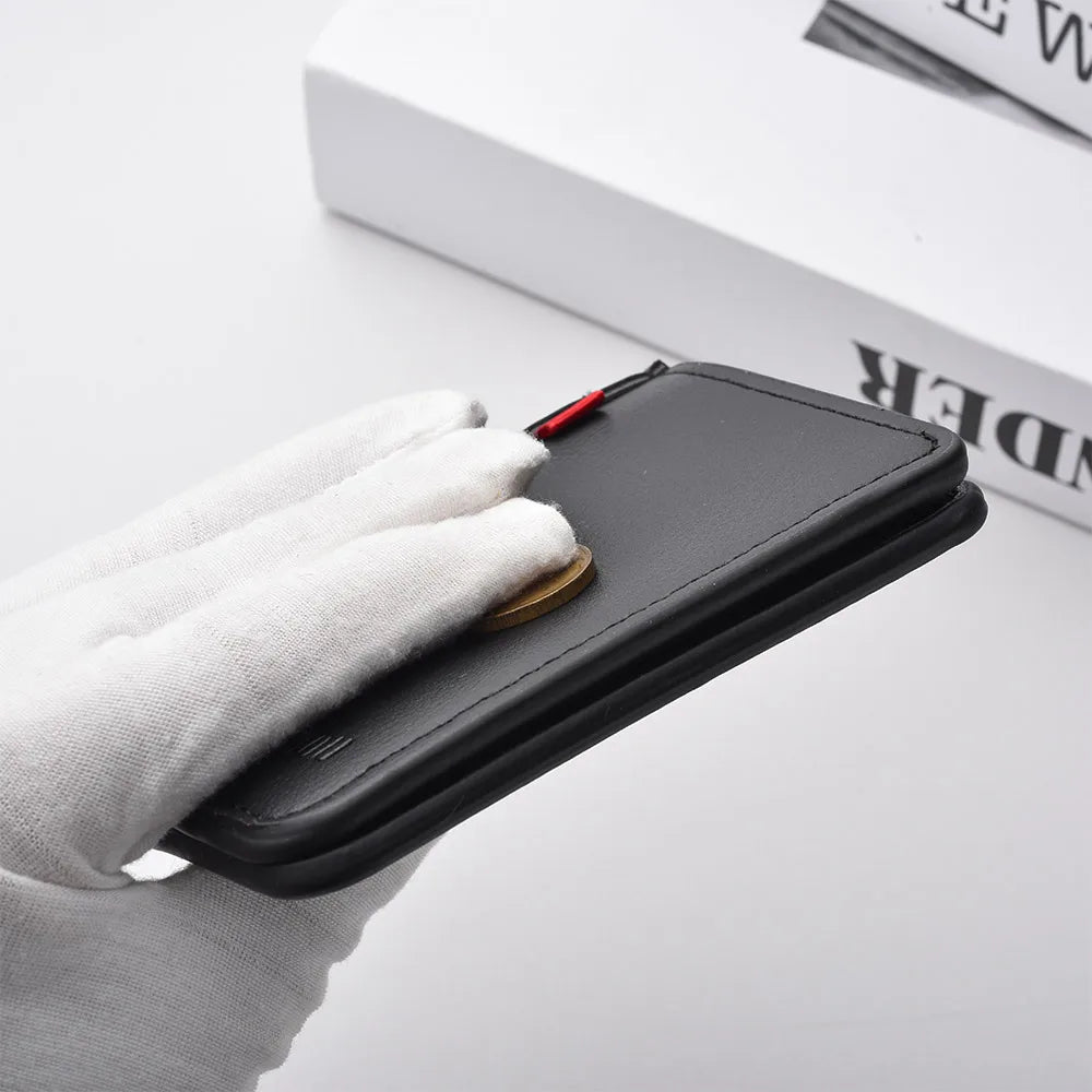 Men's Slim Leather Credit Card Wallet - Ultra-Thin Minimalist Card Holder