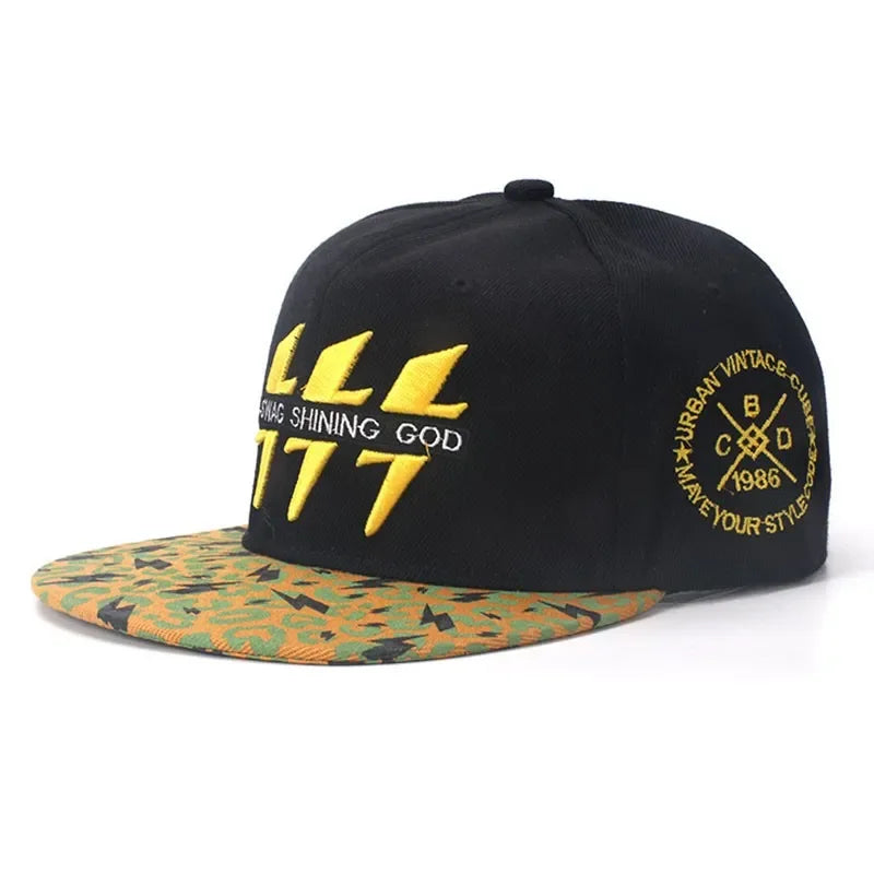 Lightning Embroidered Baseball Cap - Cotton Snapback Hat for Outdoor Sports & Casual Wear