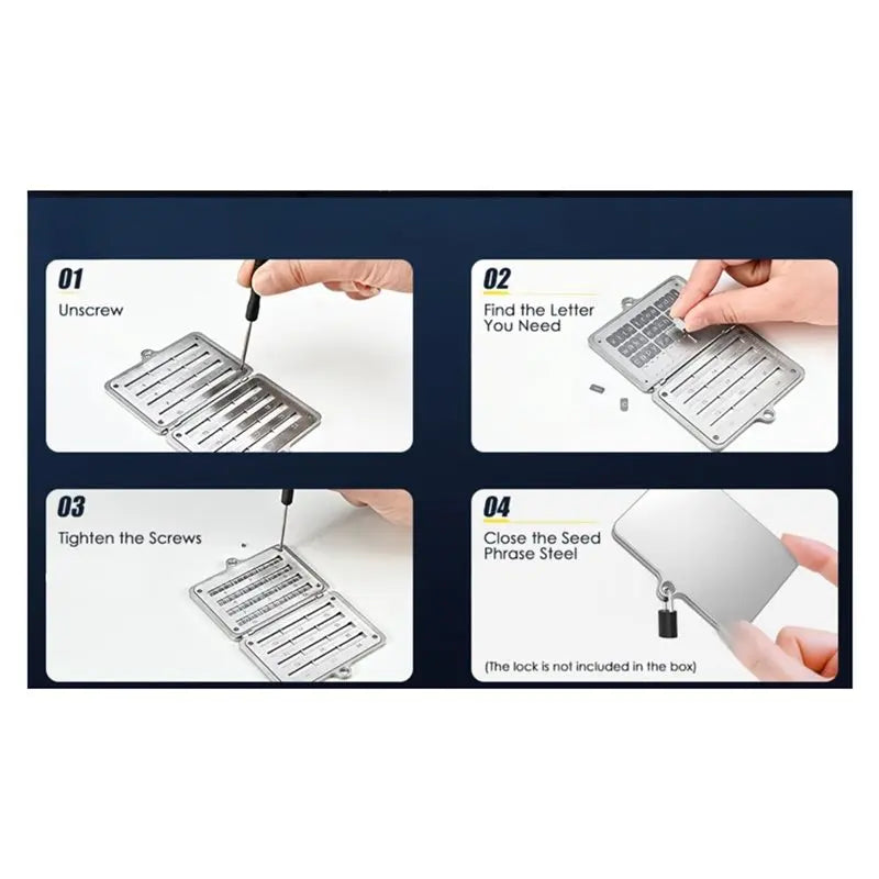 ABZS Stainless Steel Seed Phrase Storage with Lock - BIP39 Compatible (24 Words)
