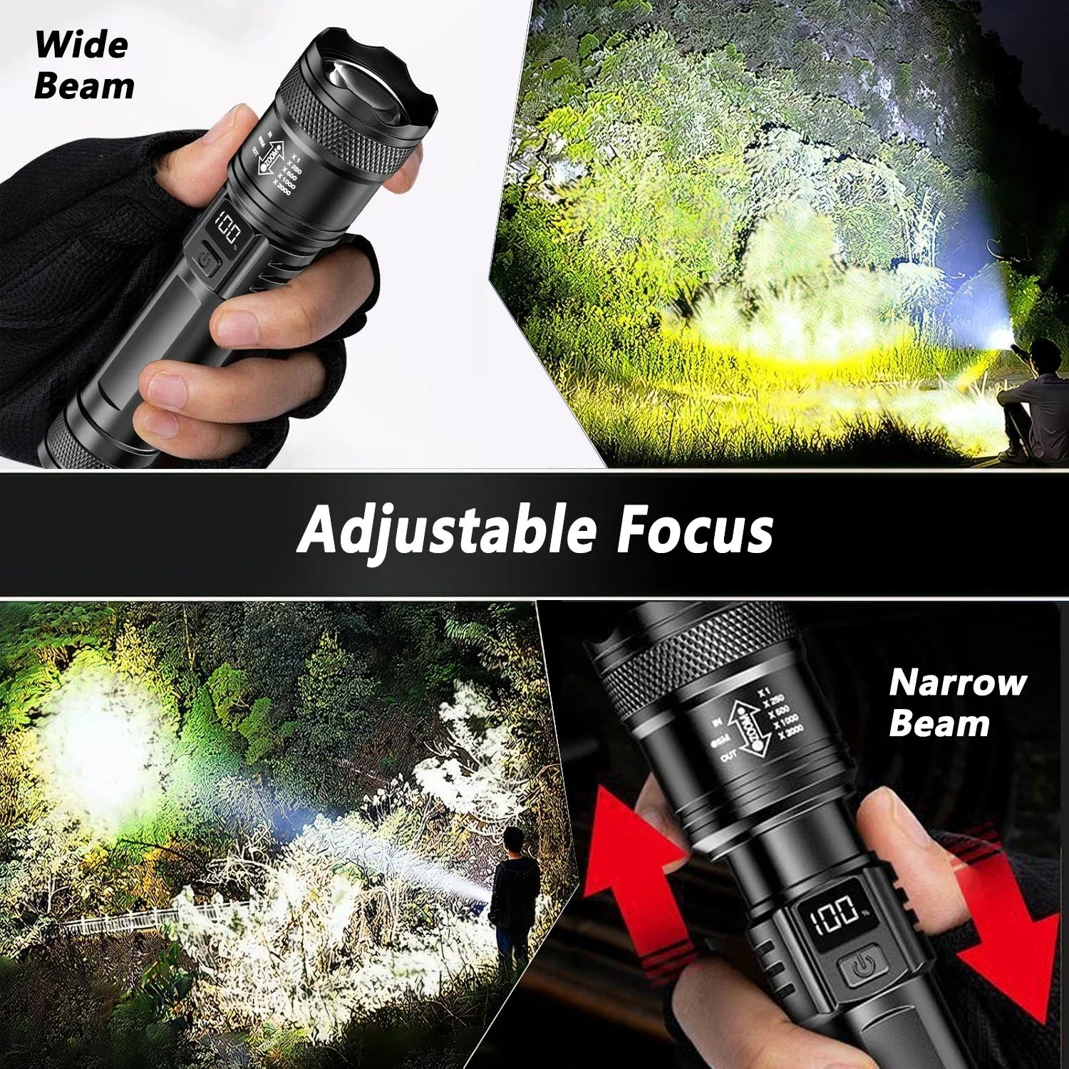 P50 Ultra Bright LED Flashlight - 2000 Lumens Tactical Rechargeable Torch with Zoom
