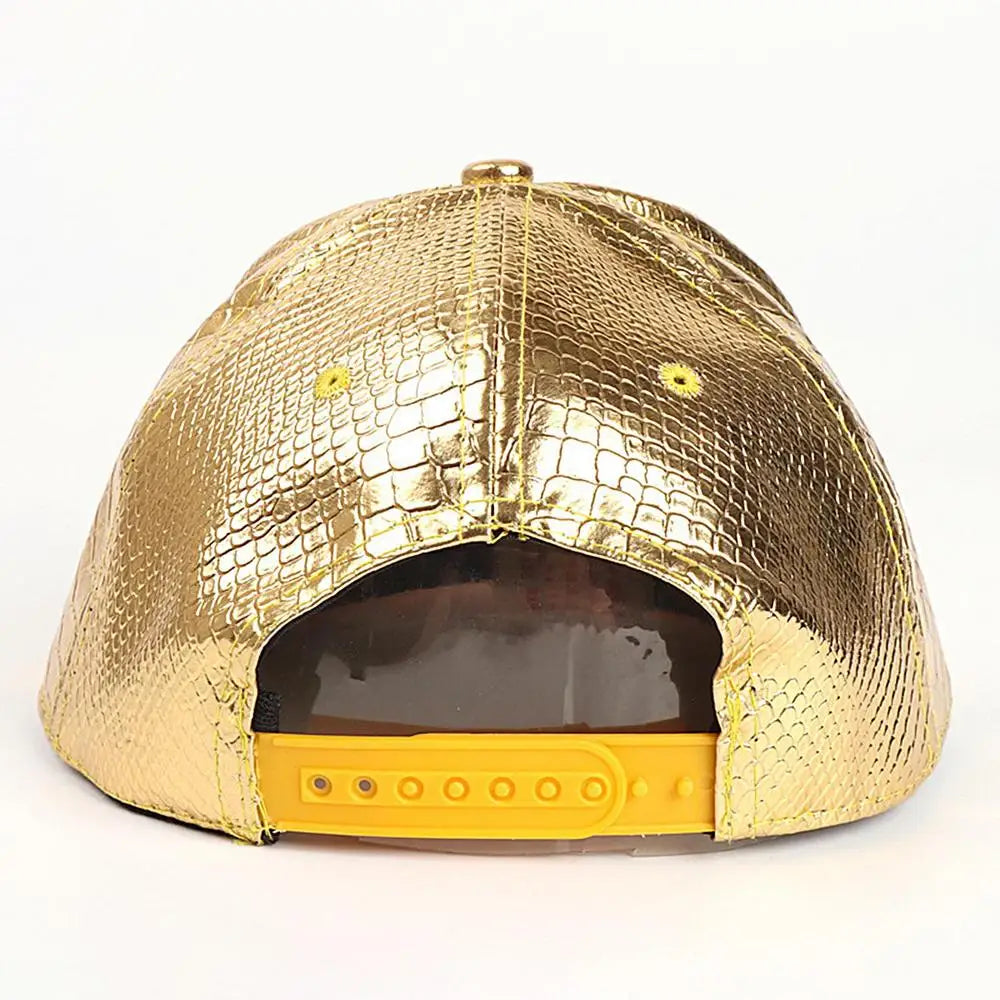 Gold Dollar Sign Hip-Hop Cap - Crocodile Texture Flat Brim Hat for Break Dance & Street Style