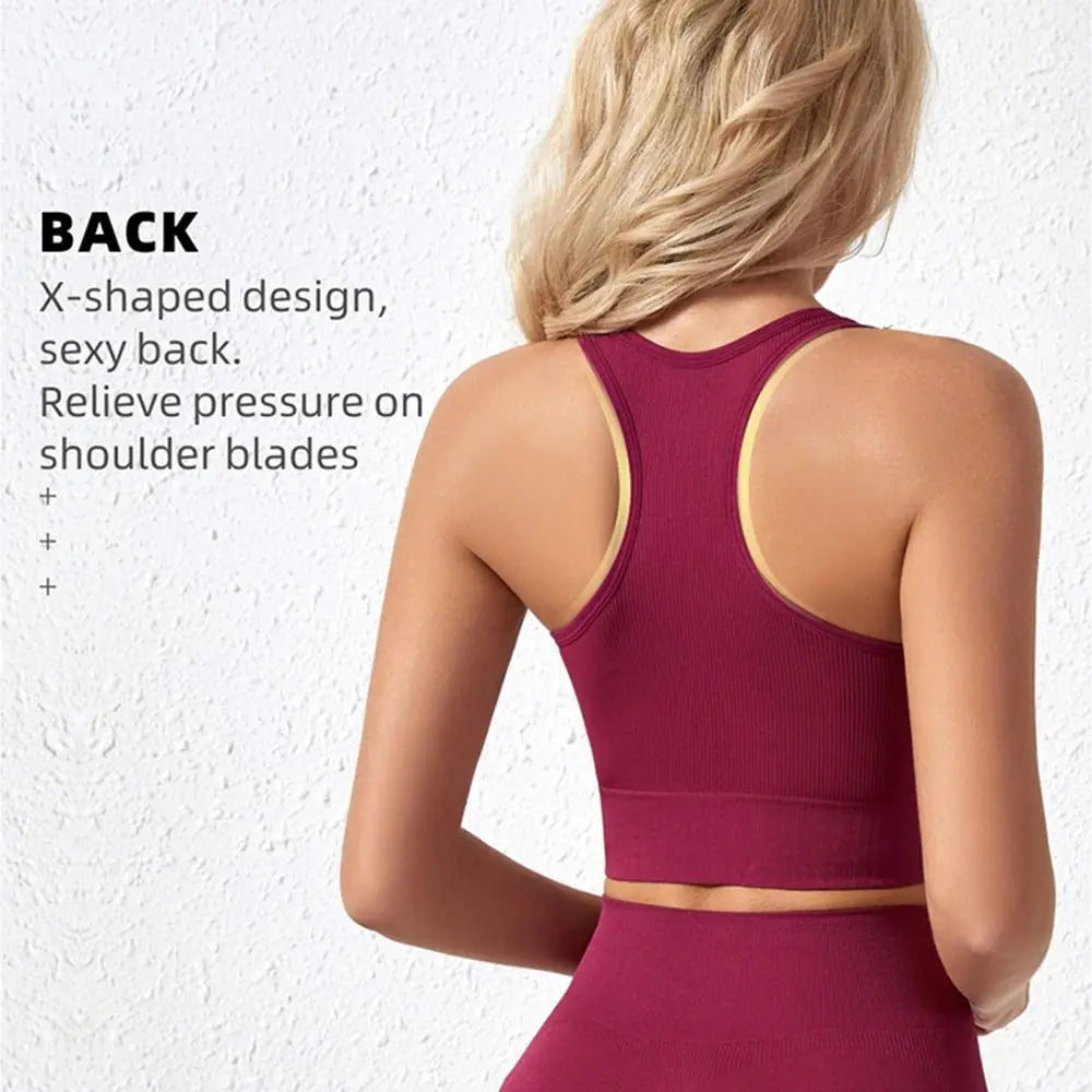 2 Pieces Seamless Workout Outfits High Waist Short Sport Bra Crop Matching Active Set Sleeveless Round Neck Tracksuit Exercise