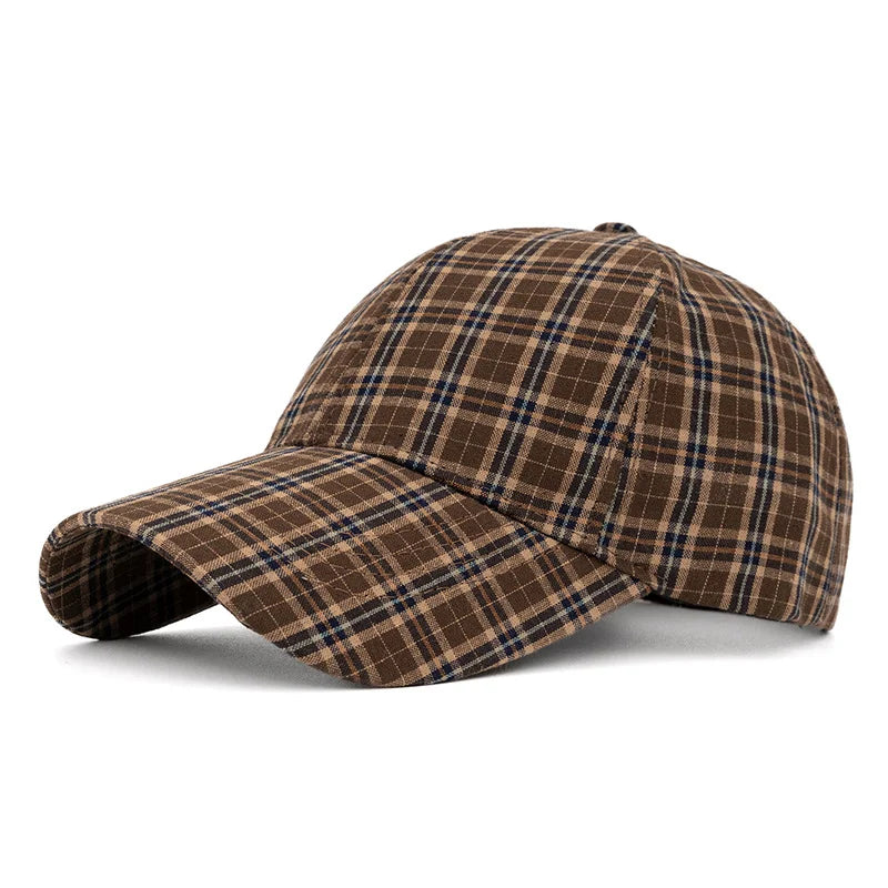 Retro Checkered Baseball Cap - Color-Blocked Snapback Hat for Casual Shopping & Dates