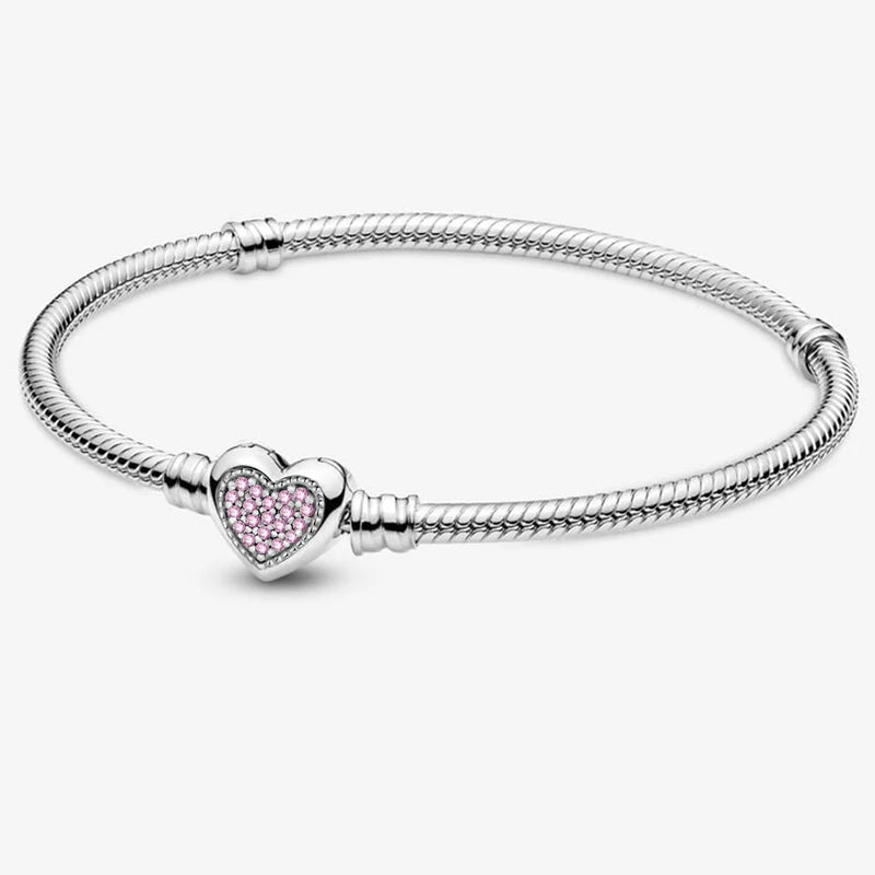 925 Sterling Silver Heart Charm Bracelet with Zircon Stones