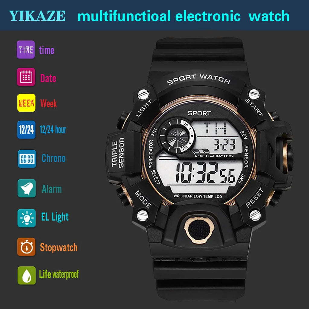 Men's Digital Sports Watch - Large Dial Waterproof Military LED Wristwatch