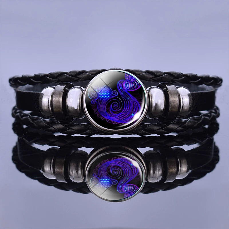 Zodiac Constellation Charm Bracelet - Multilayer Leather Bracelet for Men & Women