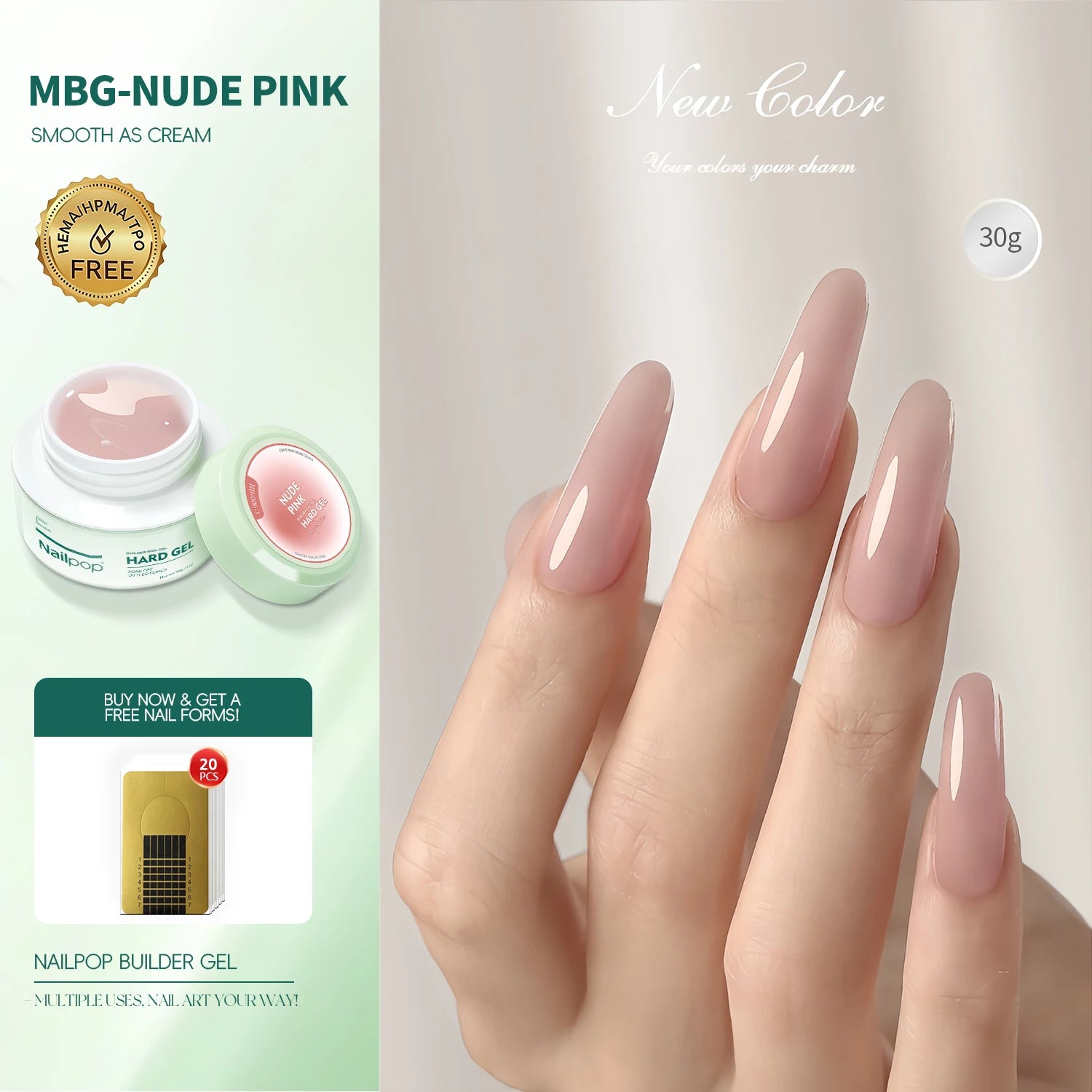Nailpop HEMA-Free Builder Gel – Milky UV Gel for Nail Extensions & Strengthening