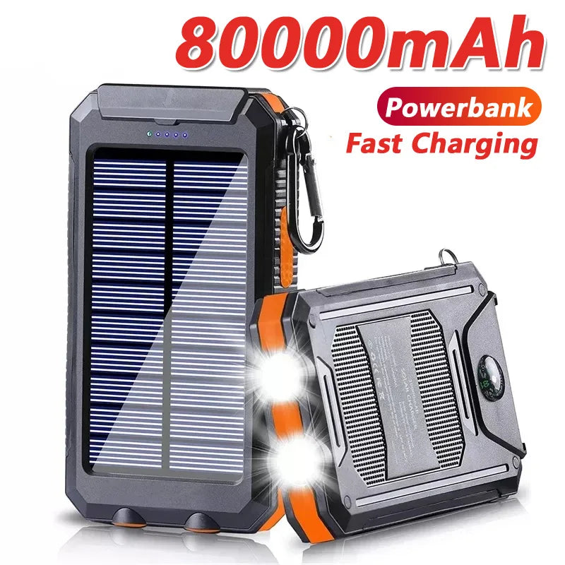 Solar 80000mAh Portable Power Bank with LED Light