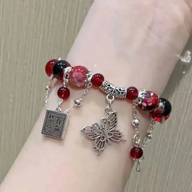 Butterfly Beaded Chain Bracelet for Women - Purple