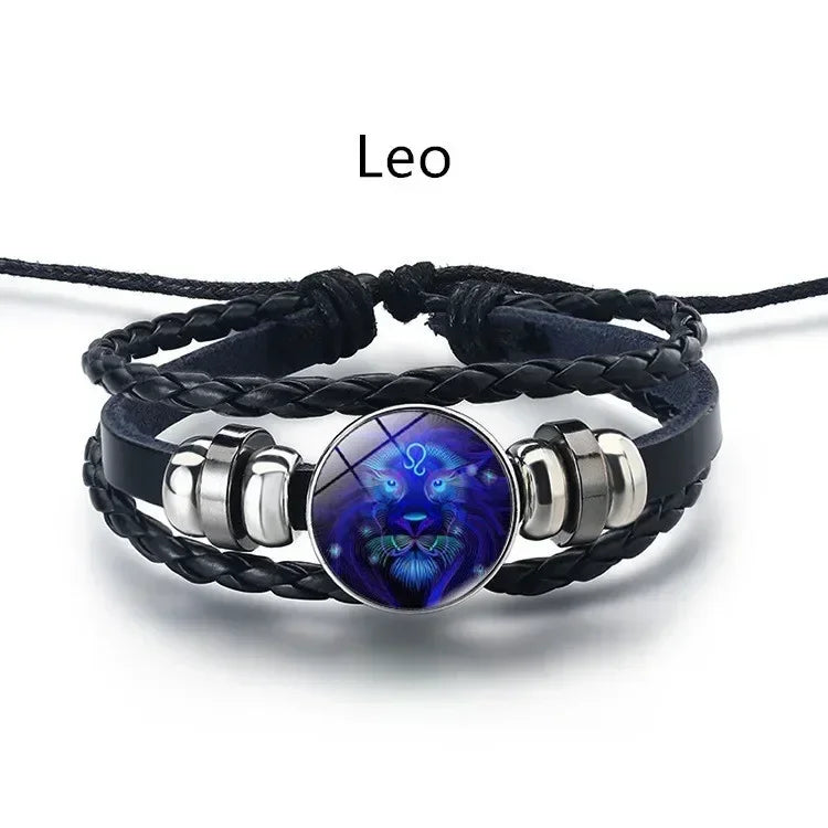 Adjustable Luminous Zodiac Bracelet - Glow-in-the-Dark PU Leather Spirit Bracelet