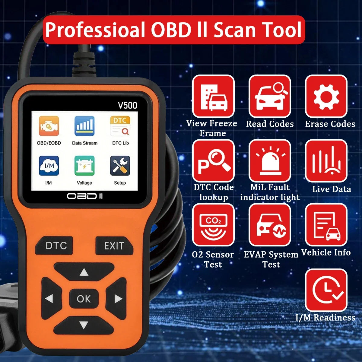 V500 OBD2 Scanner - Car Diagnostic Tool Code Reader