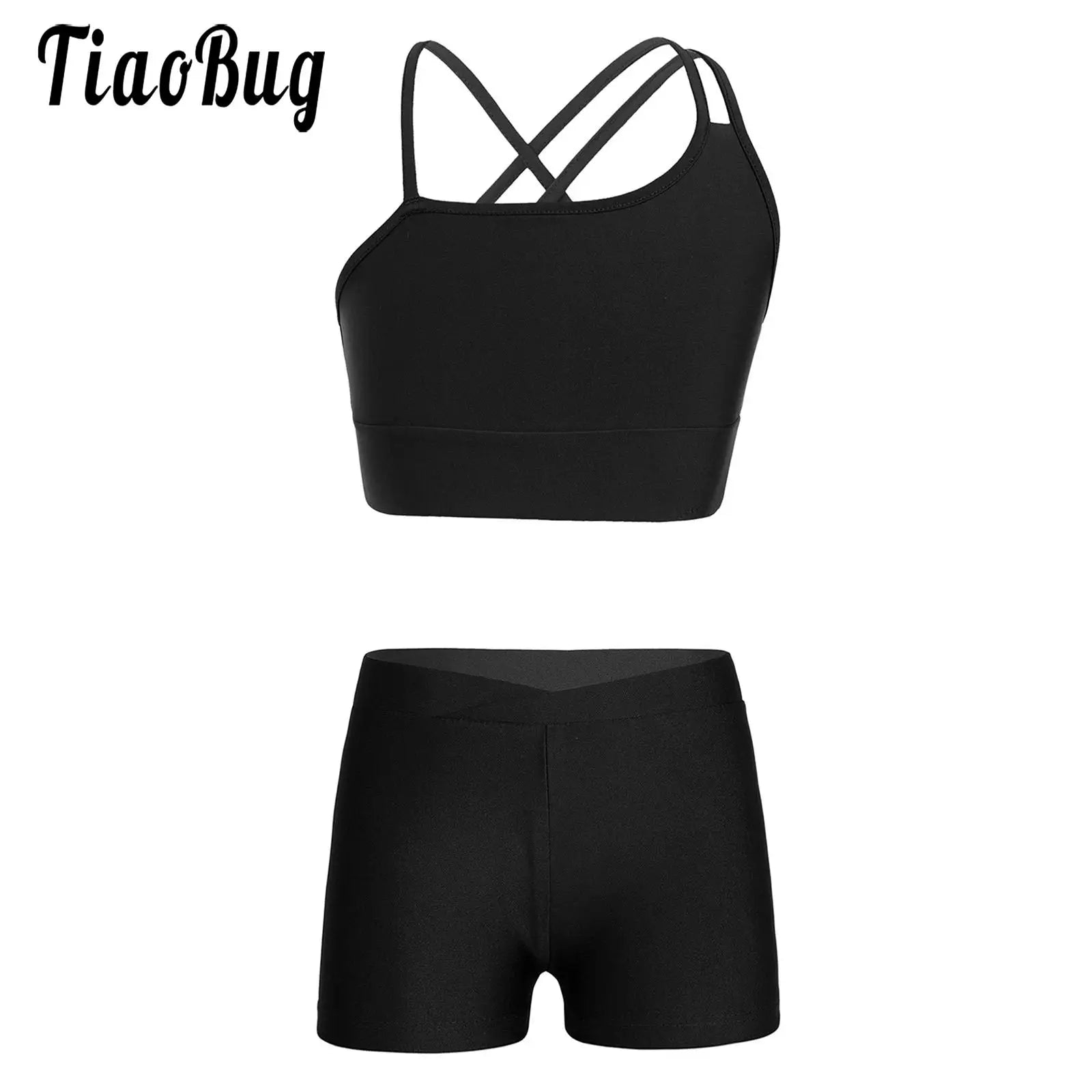 Girls Athletic Crop Top & Shorts Set - 2-Piece Activewear for Gymnastics, Dance & Workout (Ages 4-14)