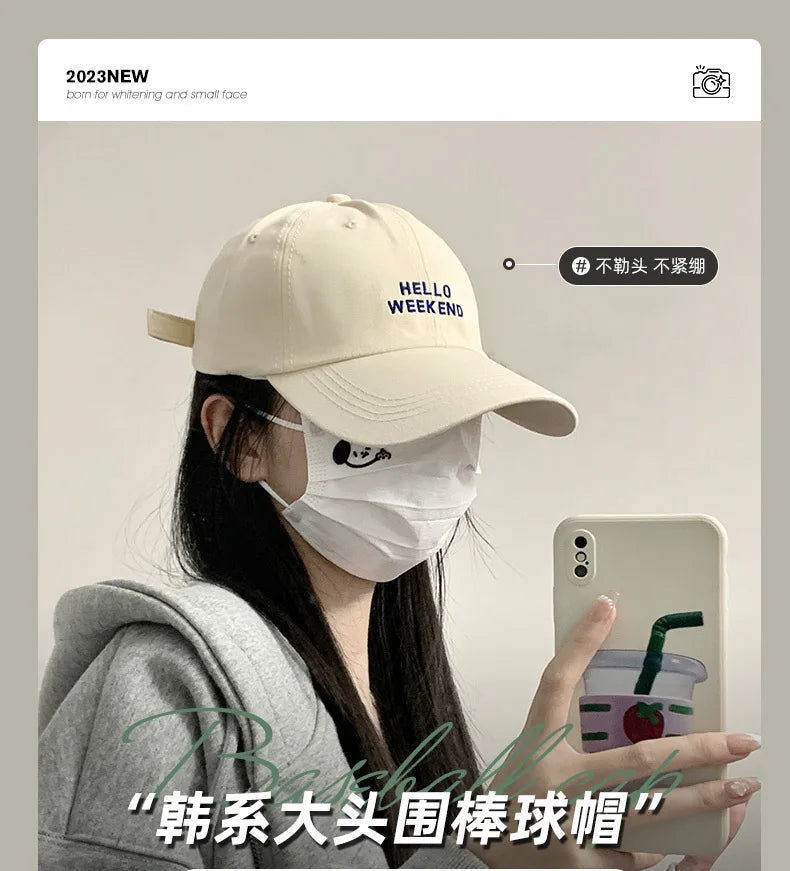 Oversized Baseball Cap for Big Heads - Embroidered Letter Curved Brim Hat for Women