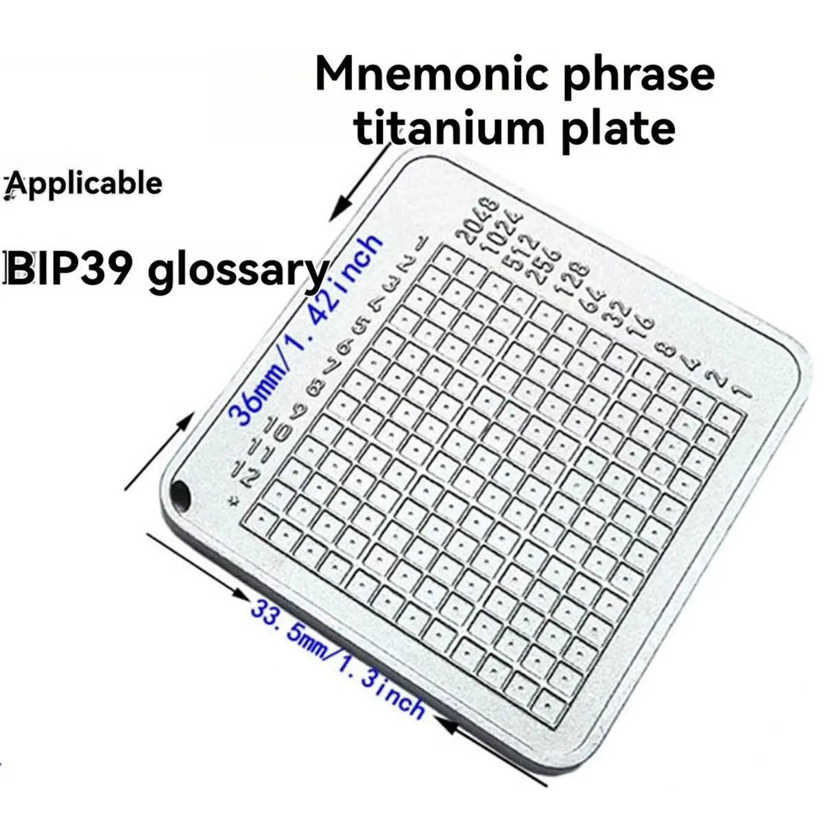 AT16 Crypto Seed Phrase Storage Plate - 24 Words BIP39 Backup Kit