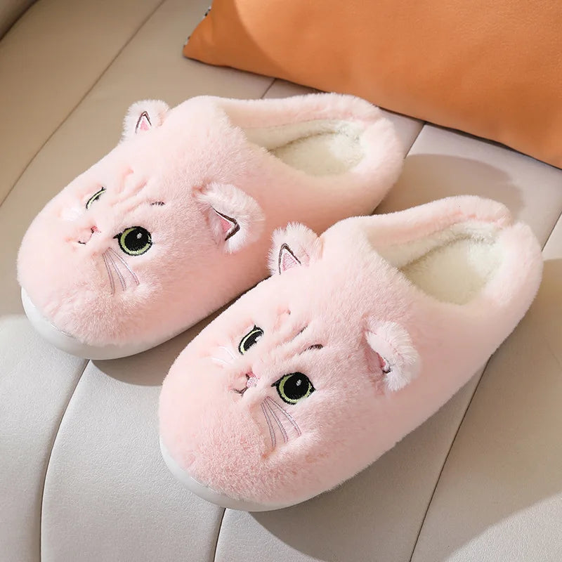 Women's Winter Fur Slippers - Non-Slip Plush Indoor Bedroom Shoes with Flat Heel