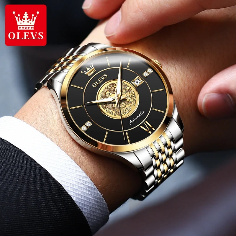 OLEVS 6693 Automatic Mechanical Watch - Dragon Relief Men's Luxury Watch