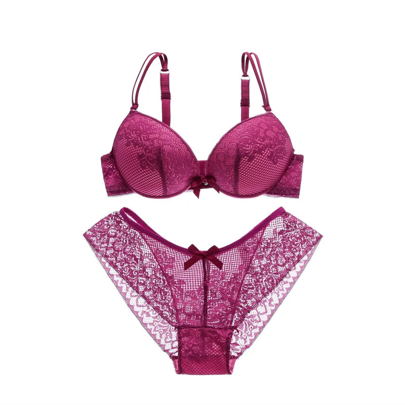 Girls Cheap Bra Set Lace Floral Lingerie Set Push Up Bra Briefs Adjusted Bra And Panty Set Sexy Backless Underwear Set