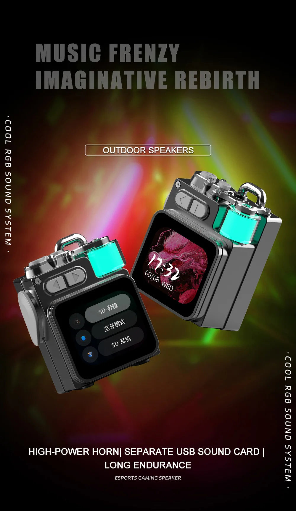 LED Display Bluetooth Speaker – RGB Desktop Subwoofer with Clock, Weather & Custom Wallpapers