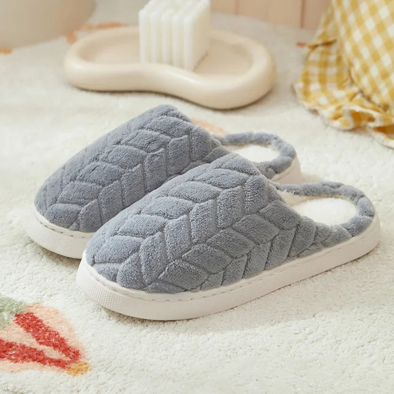 Winter Warm Plush Slippers - Non-Slip Couple's Indoor House Shoes with Thick Sole & Closed Toe