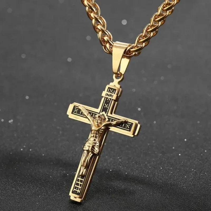 Hip Hop Cross Necklace for Men - Gold & Silver Religious Jesus Pendant Jewelry Gift
