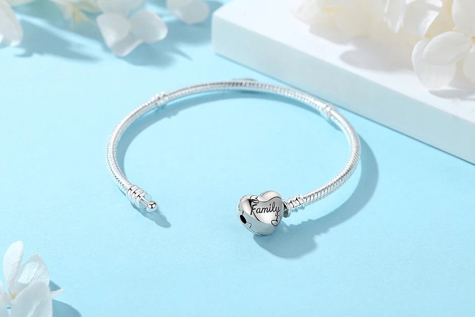 925 Sterling Silver Snake Chain Bracelet with Heart Charm Beads