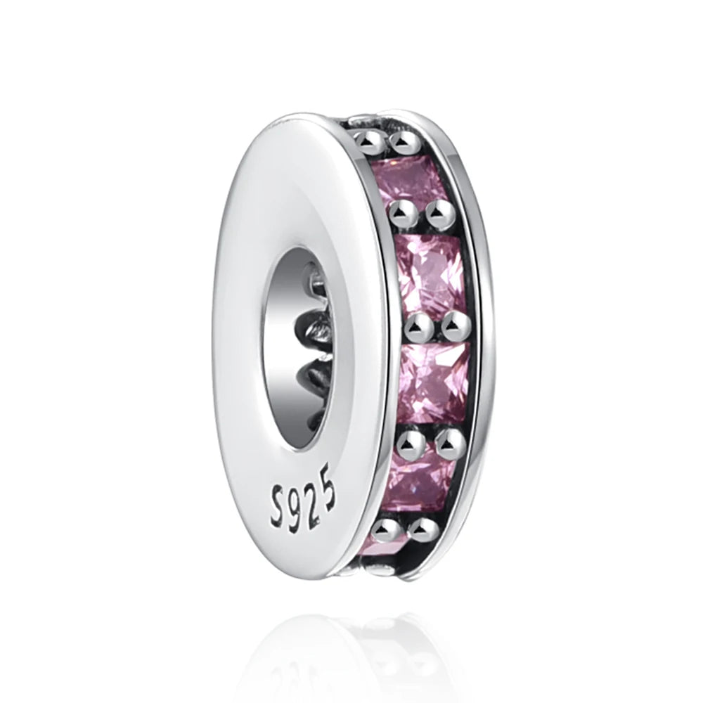 925 Sterling Silver Pink Zircon Valentine's Day Charm Bead for Bracelets