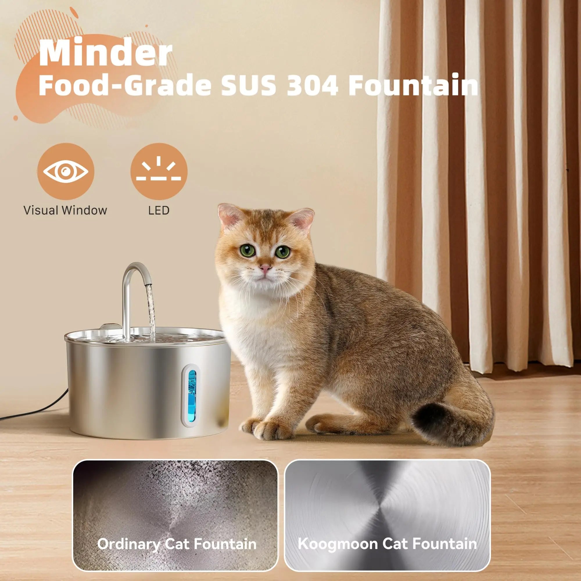 Cat Water Fountain – Automatic Stainless Steel Feeder with Visible Water Level