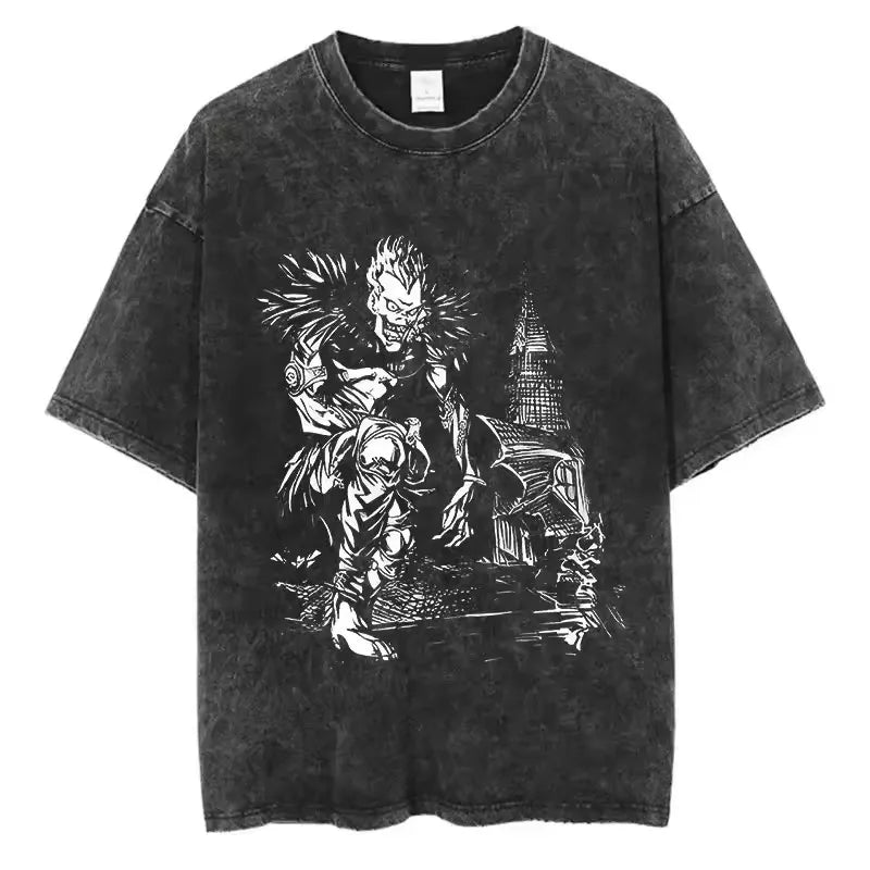 Death Note Anime Washed Y2K T-Shirt – Short Sleeve Round Neck Mens Tee