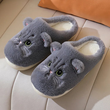 Women's Winter Fur Slippers - Non-Slip Plush Indoor Bedroom Shoes with Flat Heel