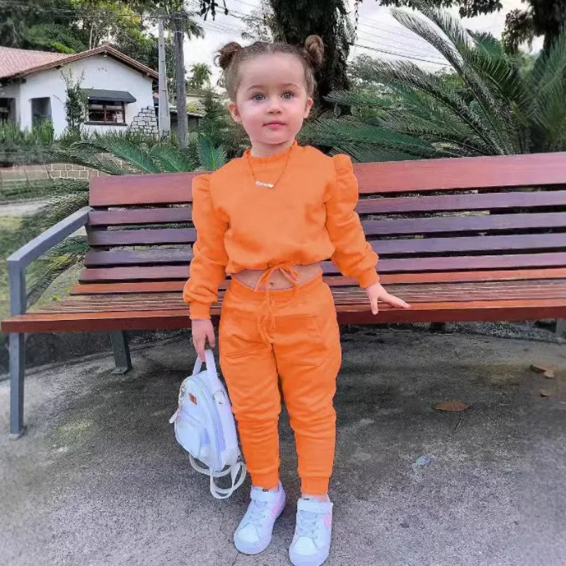 Girls Fall Outfit Set - Crop Top & Sport Pants 2-Piece Athleisure (Ages 1-7)