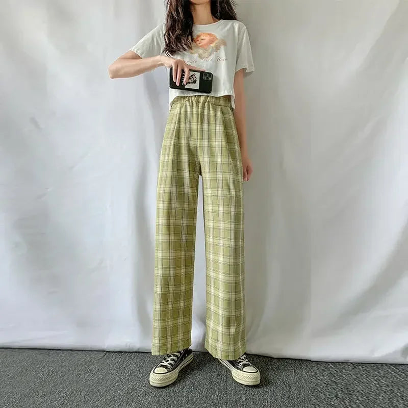 Warm Plush Plaid Pants – Women Winter Wide-Leg Casual