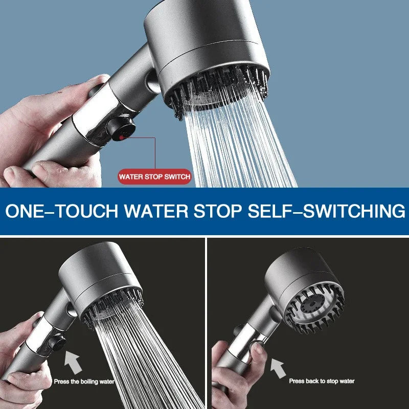High Pressure Filter Shower Head - 3-Mode Adjustable Spray with Massage Brush & Rain Faucet