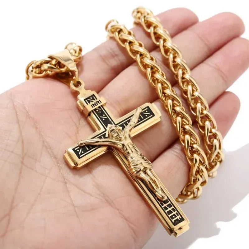 Hip Hop Cross Necklace for Men - Gold & Silver Religious Jesus Pendant Jewelry Gift