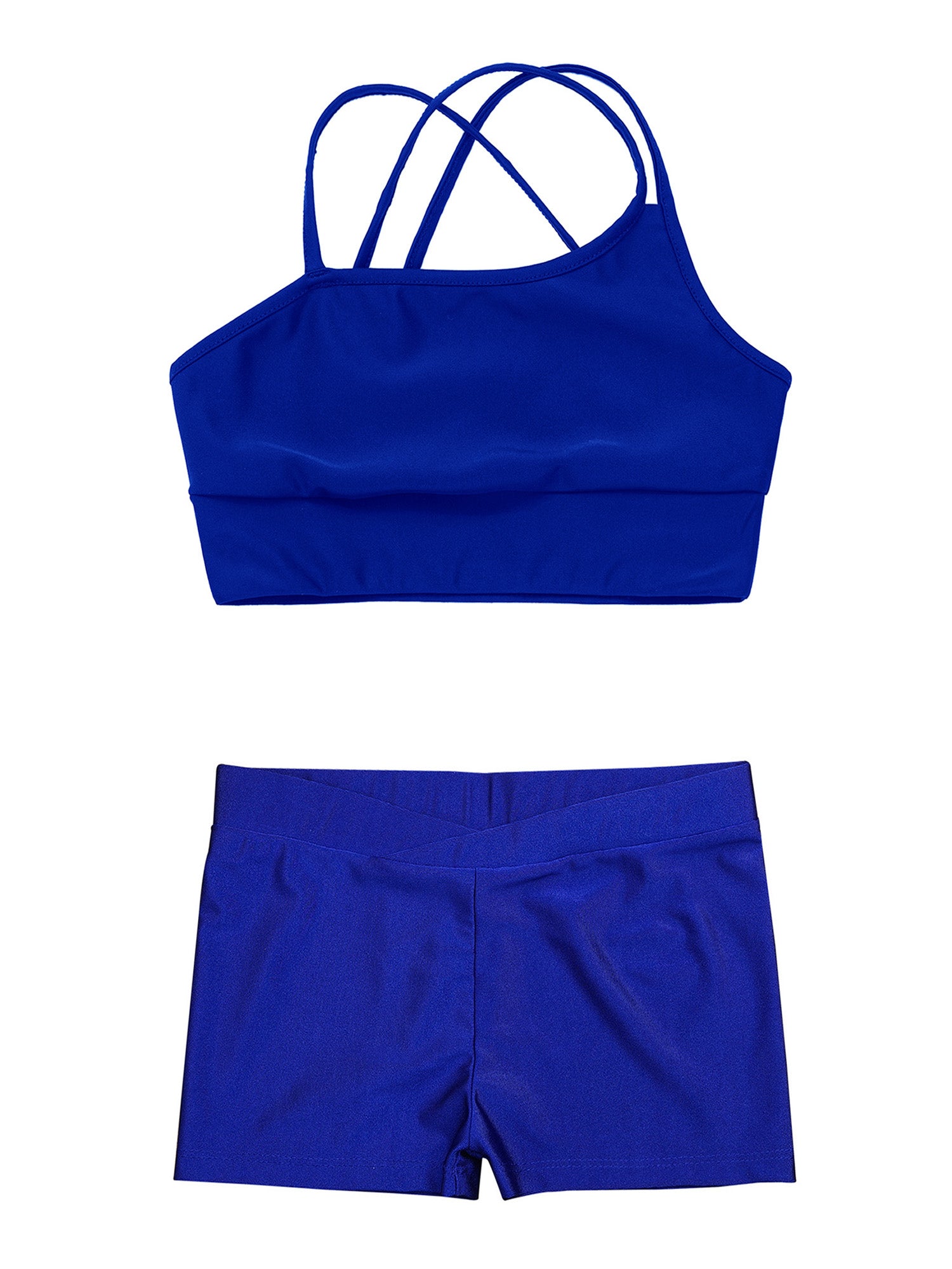 Girls Athletic Crop Top & Shorts Set - 2-Piece Activewear for Gymnastics, Dance & Workout (Ages 4-14)