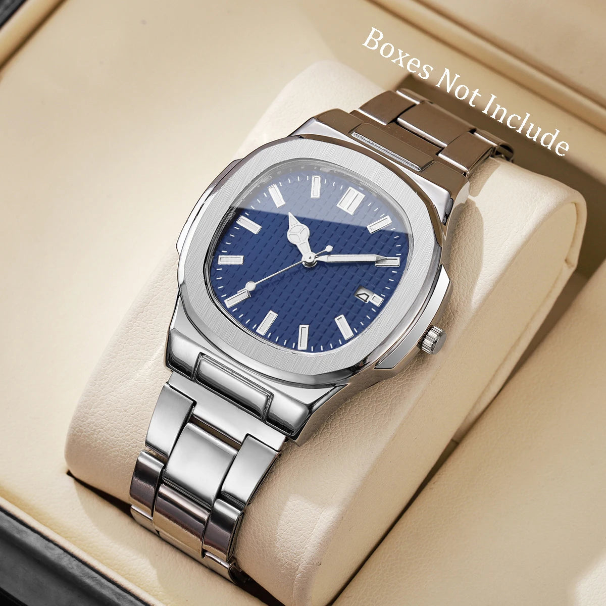 Luxury Men's Square Dial Quartz Watch – Stainless Steel Business Watch with Calendar