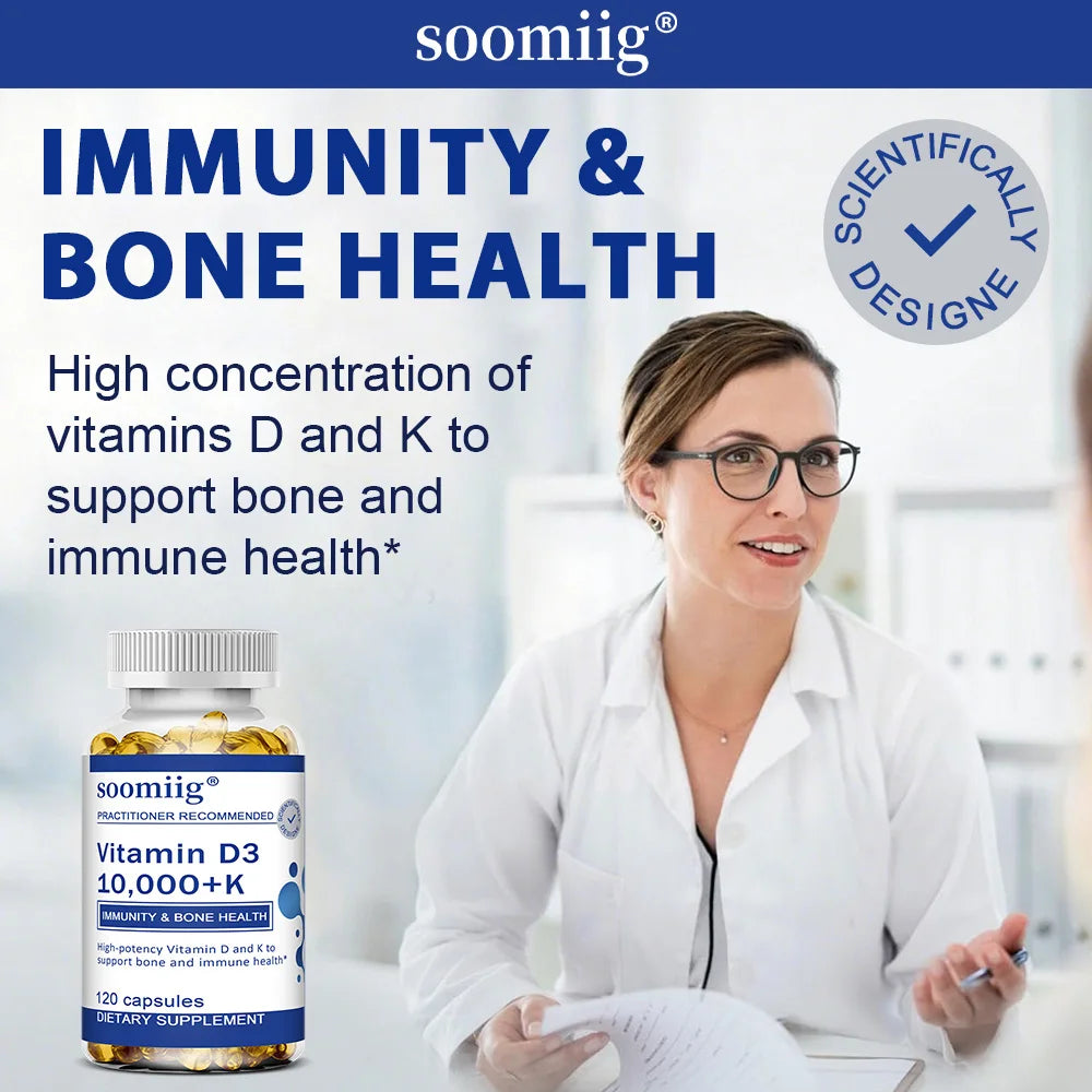 Vitamin D3 10000 IU + K2 Supplement - Maximum Strength for Bone, Heart & Immune Health (120 Capsules)