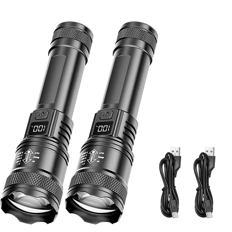 P50 Ultra Bright LED Flashlight - 2000 Lumens Tactical Rechargeable Torch with Zoom