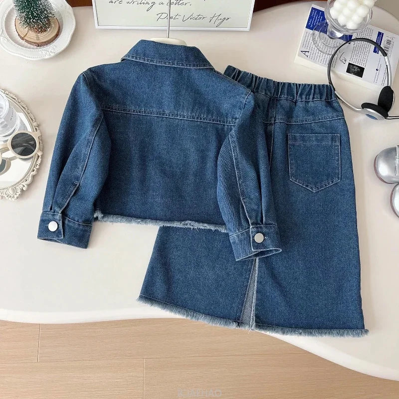 Girls Denim Jacket & Long Skirt Set - 2-Piece Fall Outfit (Ages 7-13)