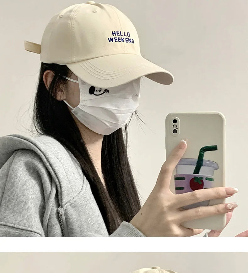 Oversized Baseball Cap for Big Heads - Embroidered Letter Curved Brim Hat for Women
