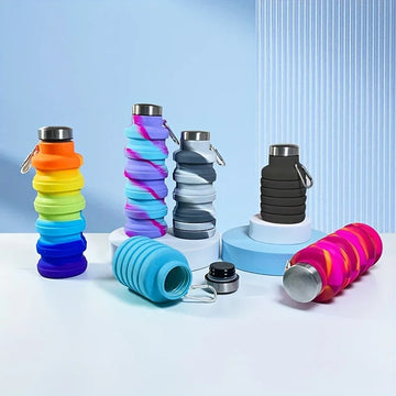 Collapsible Silicone Water Bottle - BPA Free Foldable 600ml Hiking Cup for Outdoor Adventures